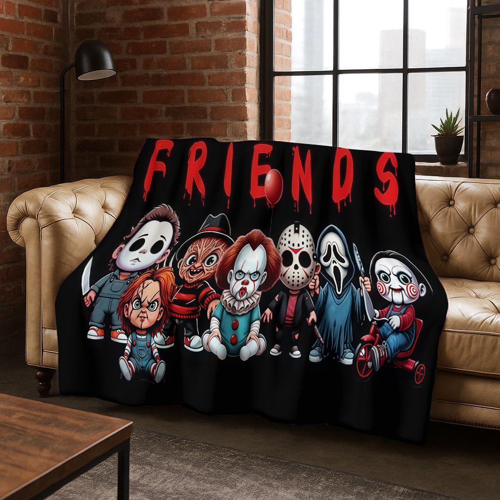 Horror Chucky Pennywise Clown Halloween Saw Freddy Krueger Flannel Blanket Soft Warm Blanket for Bedroom Living Room Bed Picnic