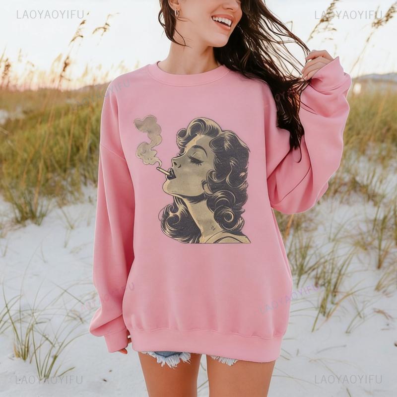 Vintage Graphic Cigarette Smoking Trendy Retro Aesthetic Autumn and Winter Sweatshirt Trendy Gift for Thermal Hoodie Pullover