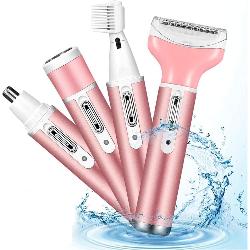 4 in 1 Women Electric Shaver Rechargeable Waterproof Razor Painless Epilator Body Hair Remover Nose Hair Beard Bikini Trimmer