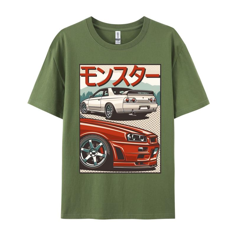 Car Print Tshirt Japan Drift T Shirt Graphic Pure Cotton Round Neck Unisex T Shirt Cool Tees Summer Autumn Wholesale