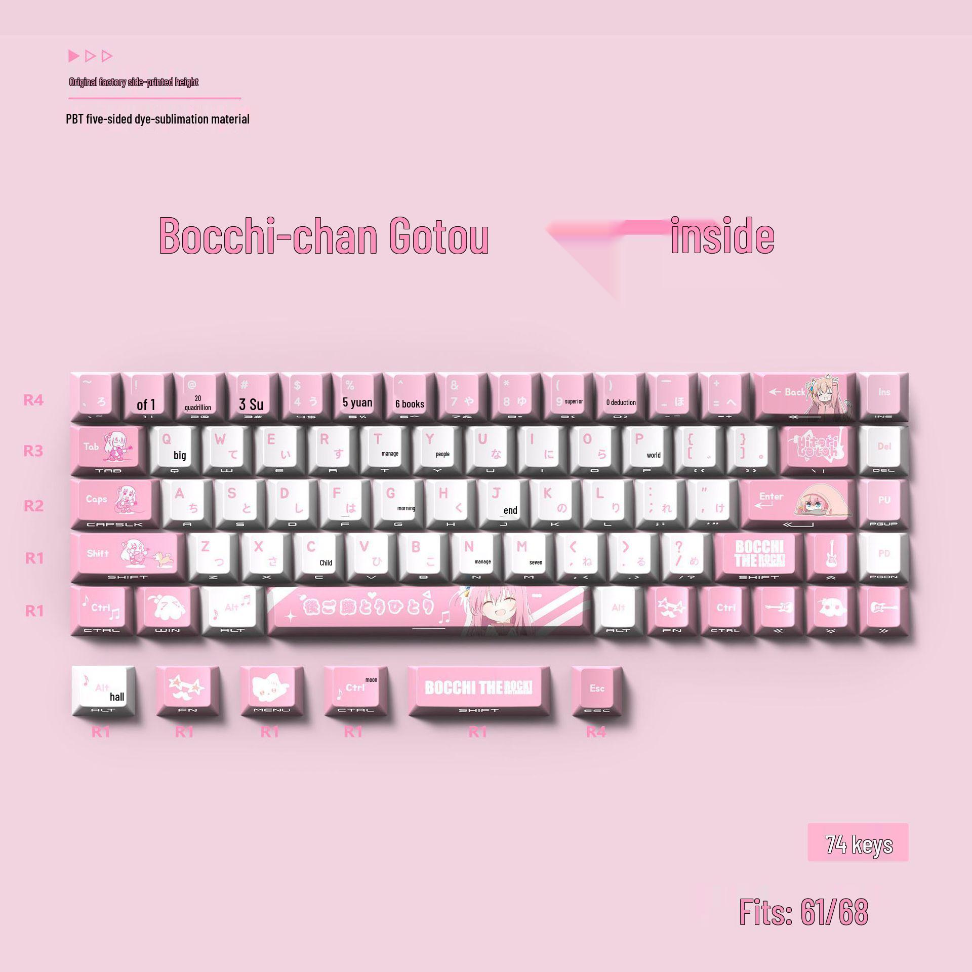 

Напівпрозора клавіша Bocchi-chan з бічним друком для більшості механічних клавіатур