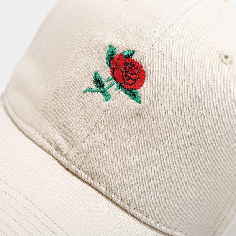 Summer new men's and women's pure cotton embroidered rose soft top baseball cap student outdoor face cap