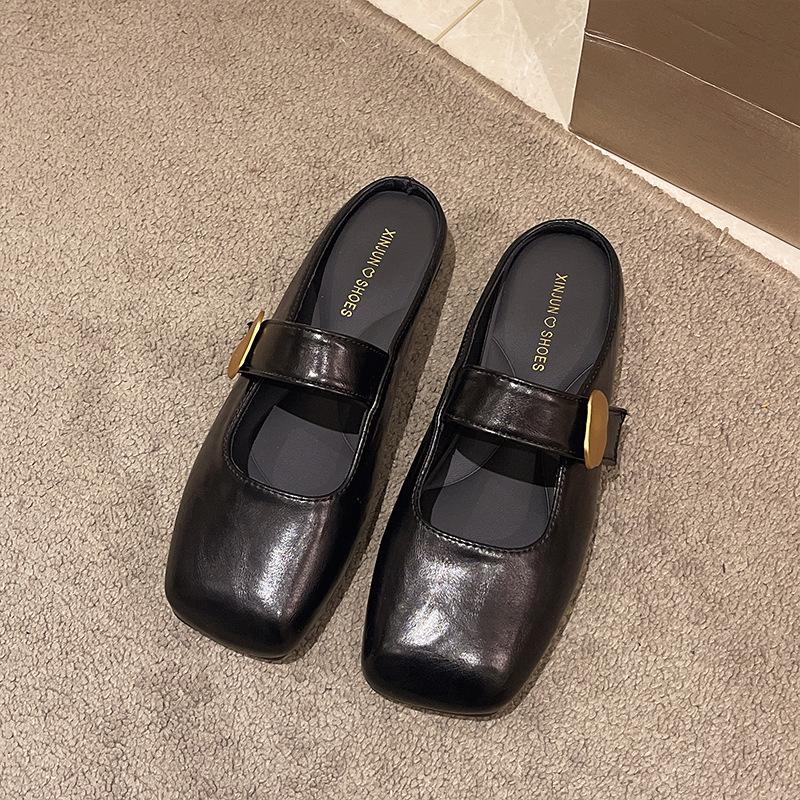 Baotou half slippers women's outer wear 2025 spring and summer new women's shoes flat bottom one pedal gentle temperament Muller single shoes