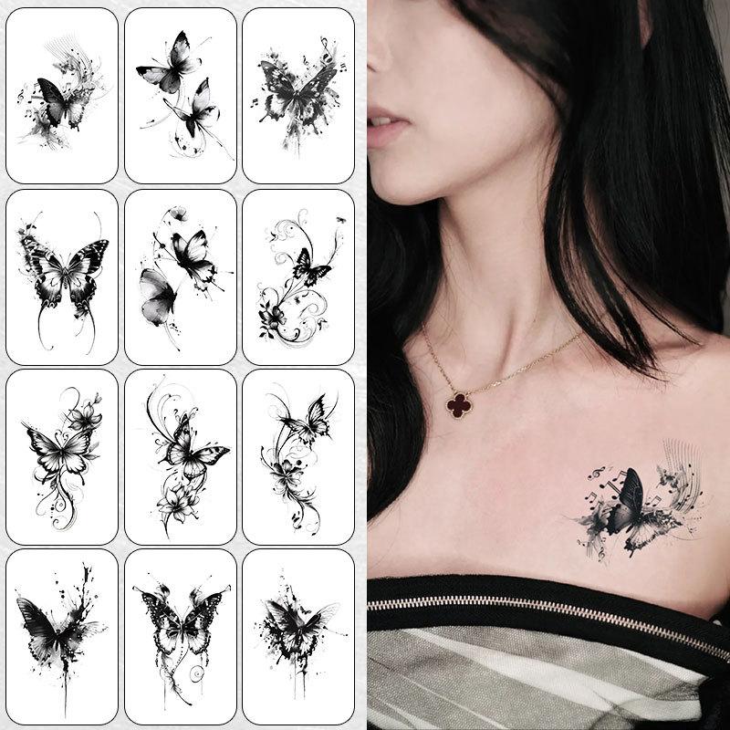 Schmetterling Kräutersaft Tattoo-Aufkleber, Nicht-reflektierendes realistisches Design, Langlebige wasserdichte Körperkunst für einen auffälligen Stil