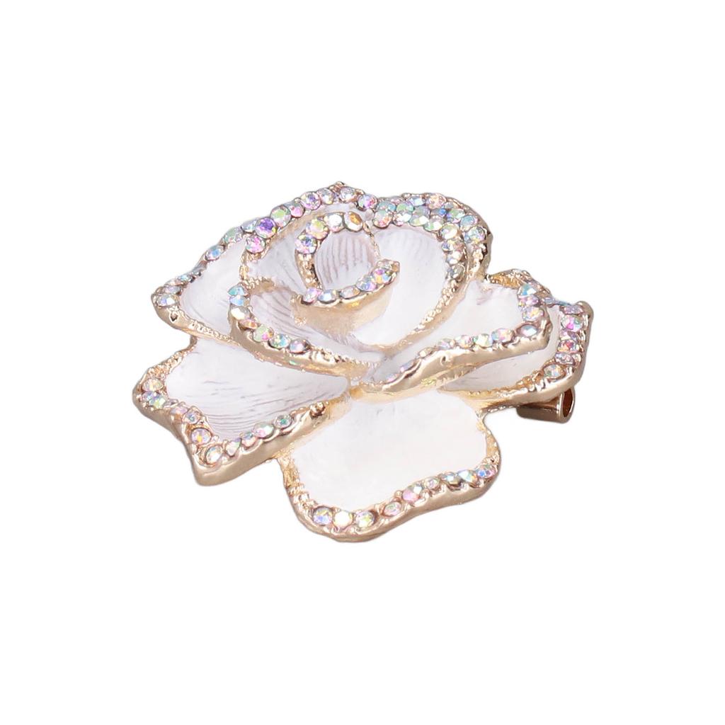 Brooch Pin Camellia Shape Elegant Exquisite Rhinestone Embellished Brooch for Women Clothes Silk Scarf Decoration