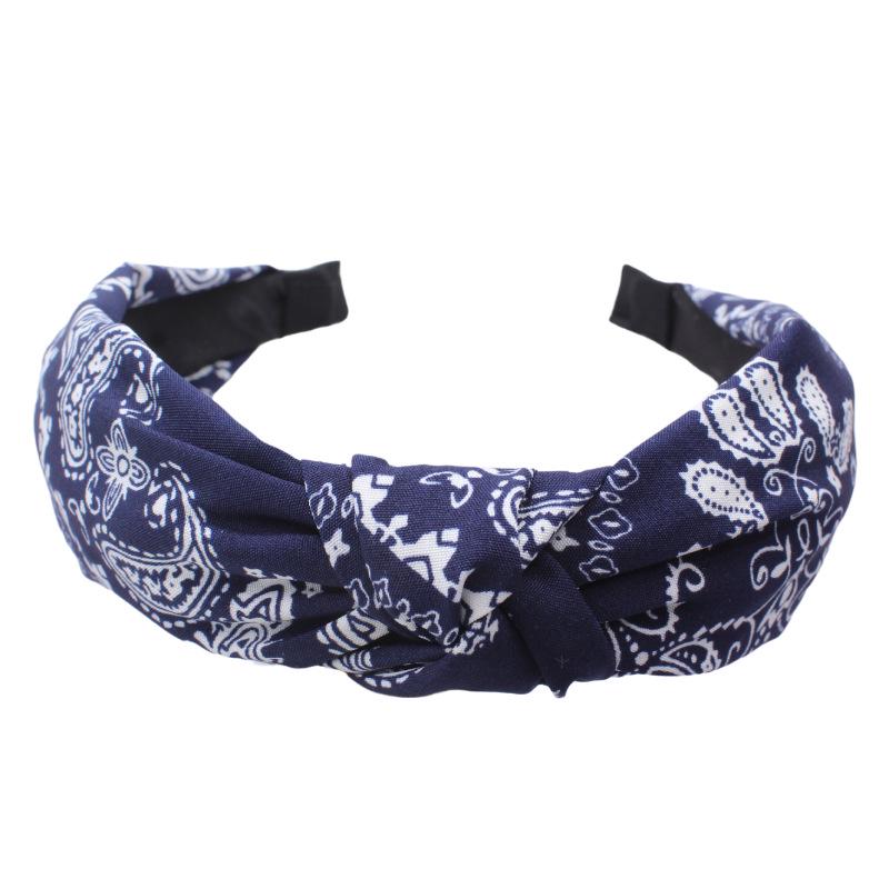 

Винтажный цветочный плиссированный повязка на голову с узлом для женщин темно-синий