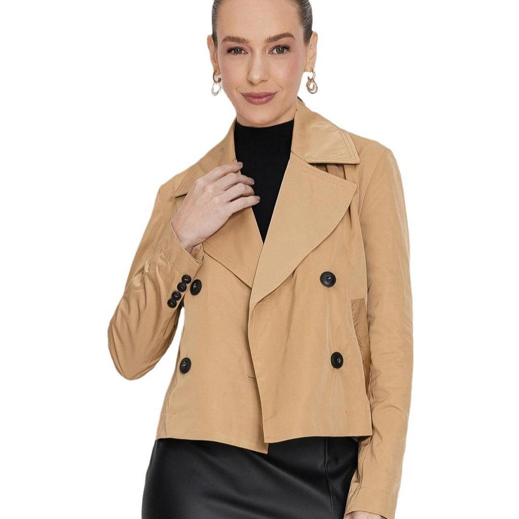 Jesień 2024 Damski Europejski i Amerykański Jednolity Kolor Wyszczuplający Krótki Trencz z Klapami