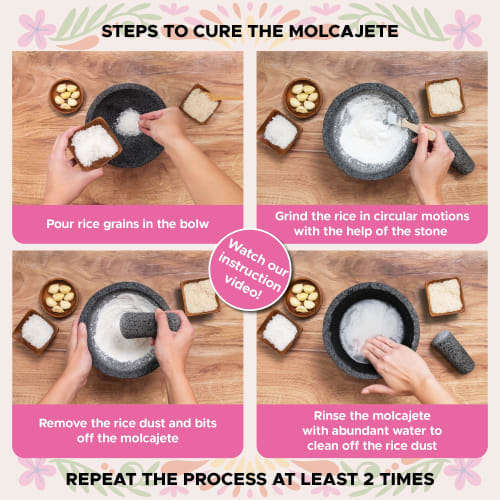 Molcajete 8-tommer, håndlaget i Mexico med naturlig vulkansk stein, et håndverksmessig kjøkkenredskap. Finkverner for kverning. Spesialdesignet for