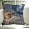 Cute Sleeping Mice Pillowcase, Plaid Pajamas Rat Cushion Cover, Funny Animal Art Decor for Living Room Sofa