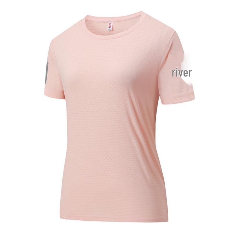Couples' Quick-Dry Ice Silk T-Shirt - Breathable, Solid Color, Three Stripes, Round Neck, Perfect for Outdoor Running and Sports
