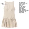 Women Summer Dress Sleeveless Bow Decor Pleated A-line Solid Color Mini Dress Back Zipper Closure O Neck Vest Dress for Dating Party