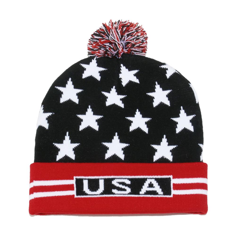 Autumn and Winter Independence Day Wool Hat Flag Stars USA Jacquard Knitted Hat Men and Women