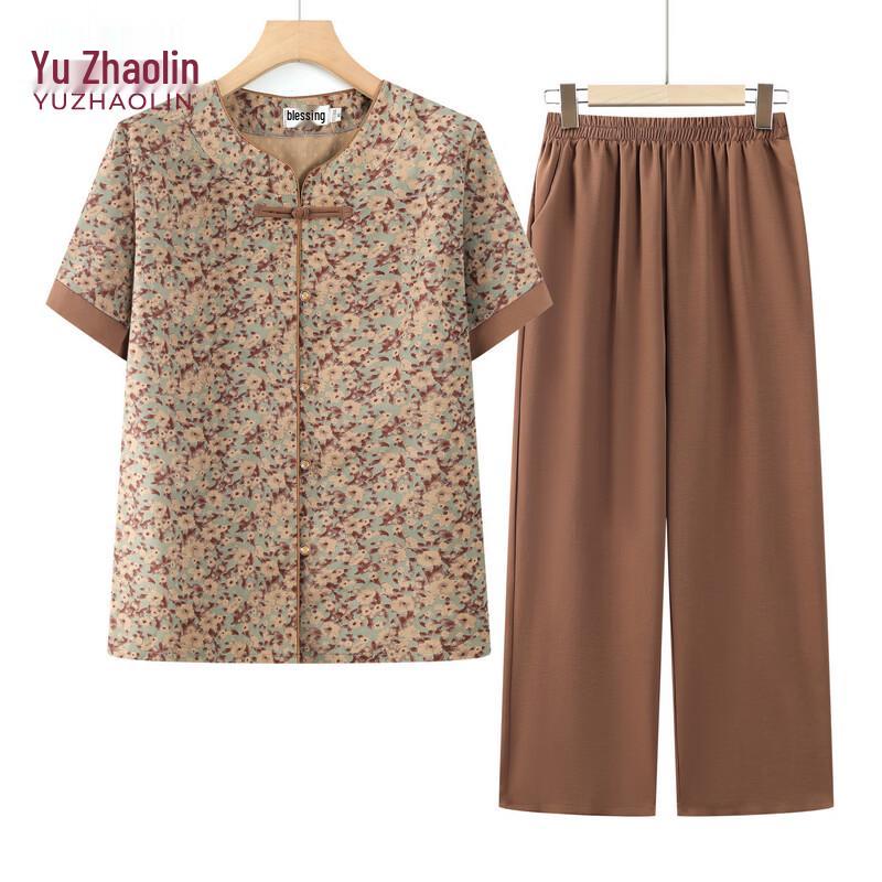 YUZHAOLIN Women s Chinese Style Short-Sleeve T-Shirt Set for Elderly XL