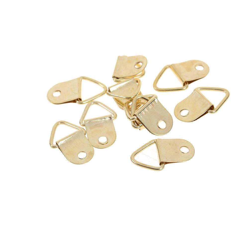 10Pcs D Ring Hooks Golden Brass Triangle Photo Picture Frame Wall Mount Hangers