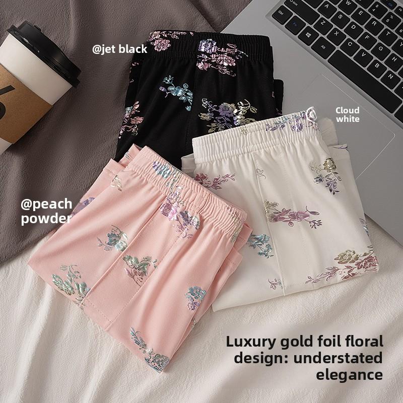 Large-size Men's Summer Trendy Gold-embroidered Floral Home-style Loose-fitting Sporty Four-cornered Underwear