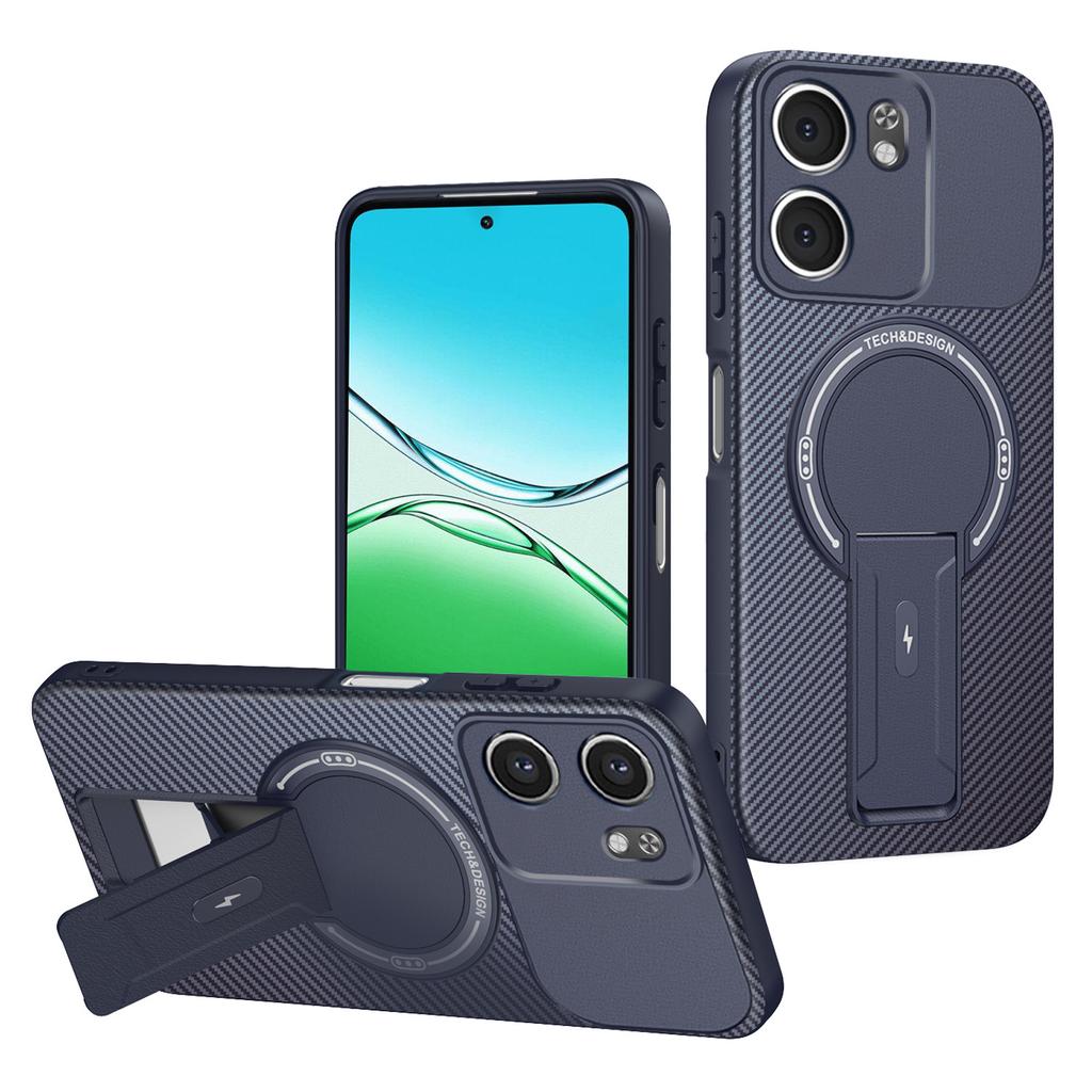 For Oppo A5x 4G/5G Case Arbon Fiber Texture PC+TPU Phone Cover with Kickstand