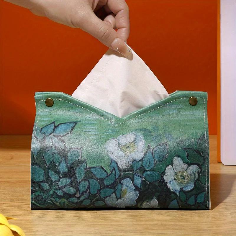 

1pc Moonlight Rose Oil Painting 3D Tissue Box Light Luxury Style Living Room Household Tissue Box Car Drawing Paper Box