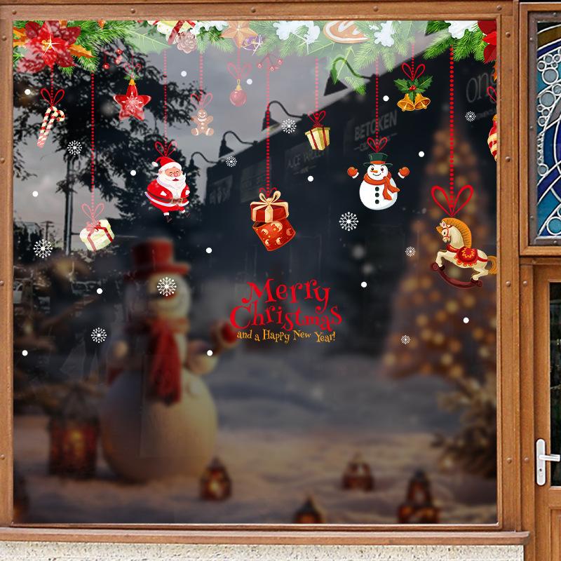 Santa Claus Decorations, Snowman Scene Arrangement, Electrostatic Glass Door, Window Flower Stickers