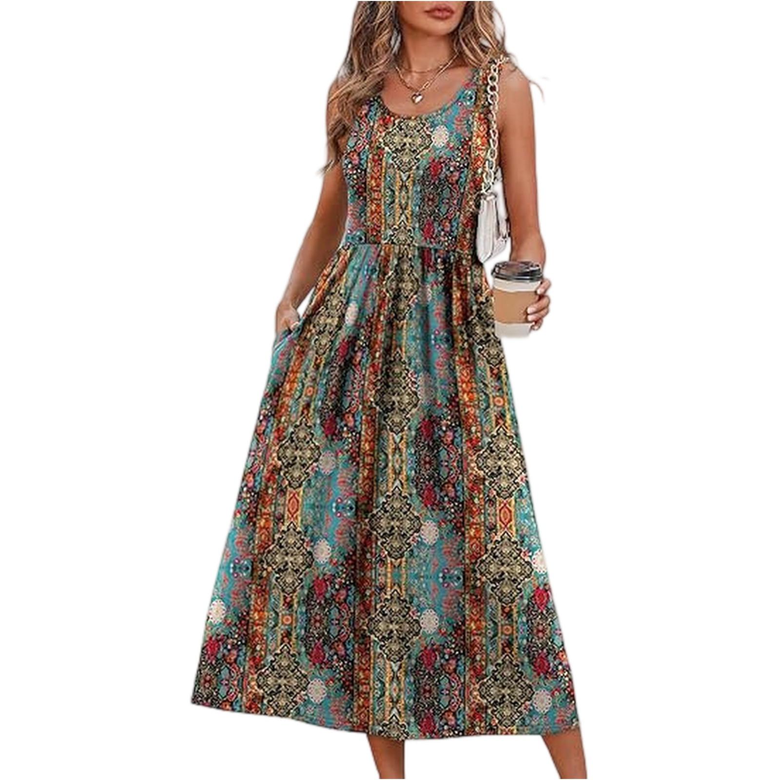 

Women s Fashion Pocket Half Sleeve Floral Mid-length Casual Dress M хакі
