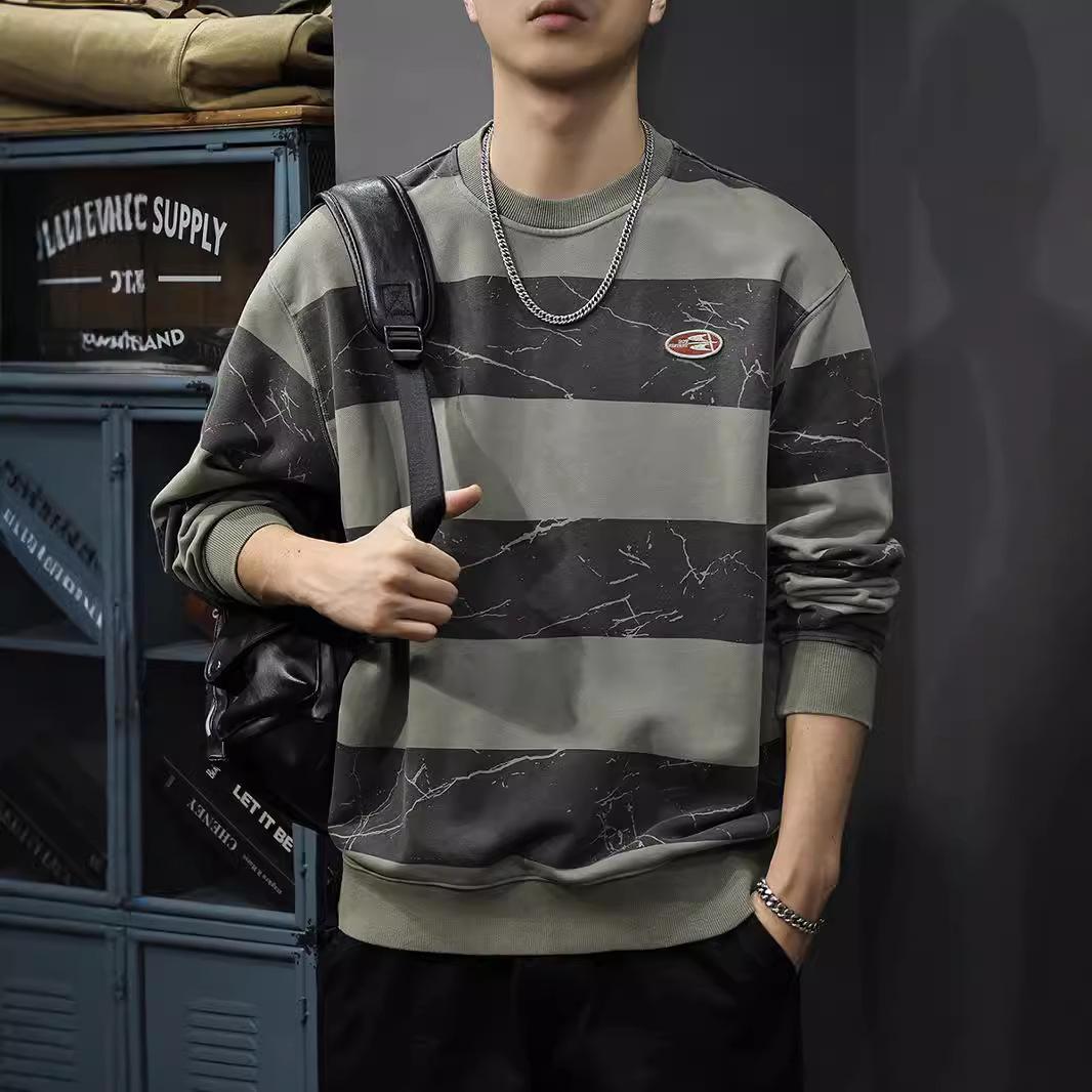 Осенний дизайн Sense Crack Old Striped Sweater Мужская тяжелая свободная футболка — фото 5