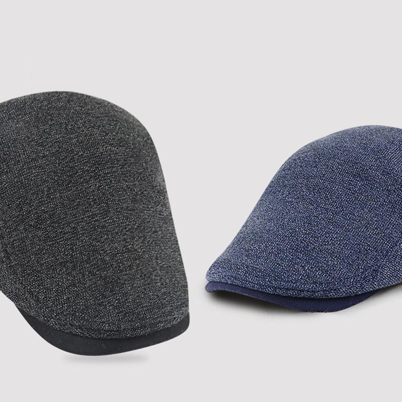 Stitching Men Peak Cap Autumn Winter Forward Cap Warm Middle-Aged Old Cap