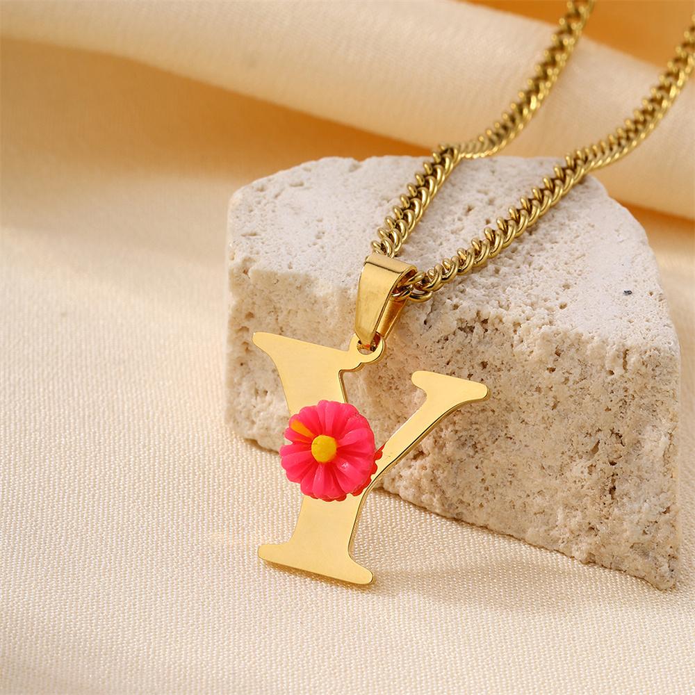 

Atoztide Color Flower Initial Letter Pendant Necklace for Women Chunky Alphabet Name Drop Choker Chain Jewelry Mothers Day Gift 60cm