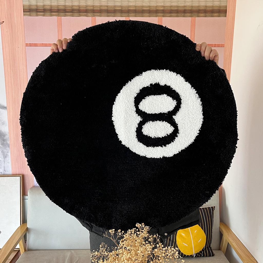 Black Billiards 8 Ball Round Flocked Floor Bedroom Anti-Slip Carpet Mat Living Plush Soft Bedroom Rug Stain Resistant Coffee Table Blanket