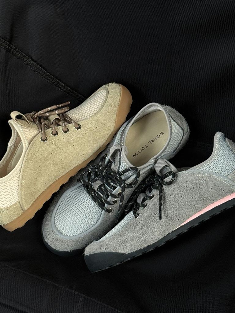 Vintage Suede Mesh Sneakers for Women Breathable Lightweight Casual Lace-Up Shoes with Rubber Sole