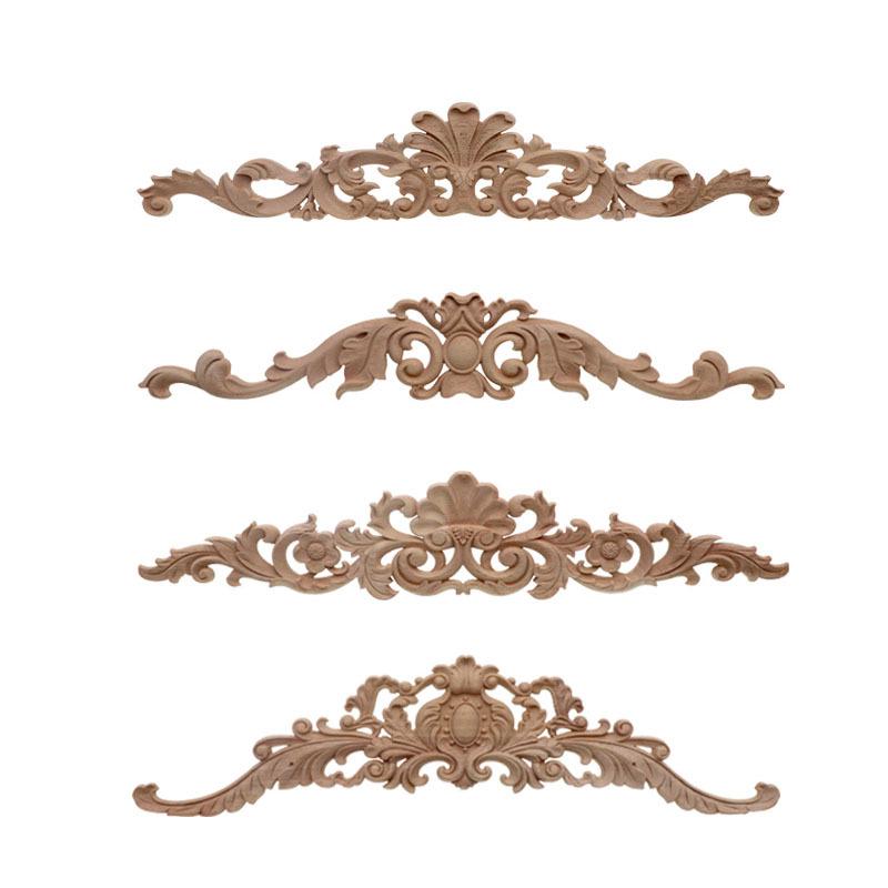 European Style Solid Wood Carved Flower Applique Headboard Wall Decoration
