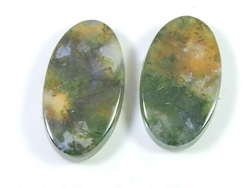 Natürlicher Moosachat-Edelstein, 27 Karat. Loses ovales Cabochon-Paar 14X24MM SK-2753