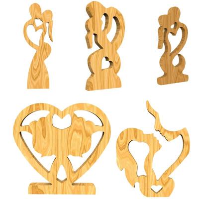 Couple Gift Statue Valentine's Day Wooden Three-dimensional Home Crafts Ornaments Valentine Day Gift Carving Model Home Decor