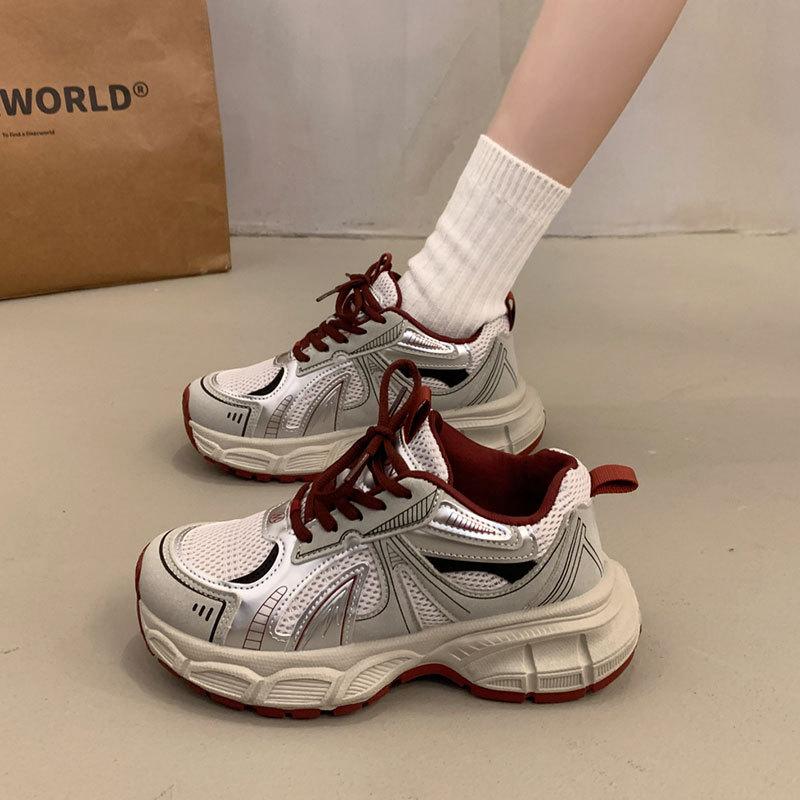 Kleine Sportschuhe vielseitig Ankola rot Dad-Schuhe Damen 2025 neu Frühling atmungsaktiv dicksohlige höhenverstärkende Freizeitschuhe