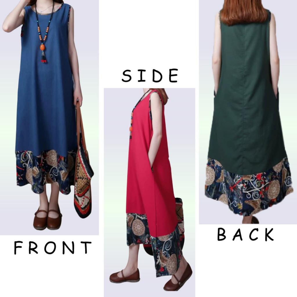 Sunny Wing Long Resort Forest Green and Blue Women's Dress, Spring/Summer, Style, Sleeveless, Girl, Ethnic, (XL, Blue)