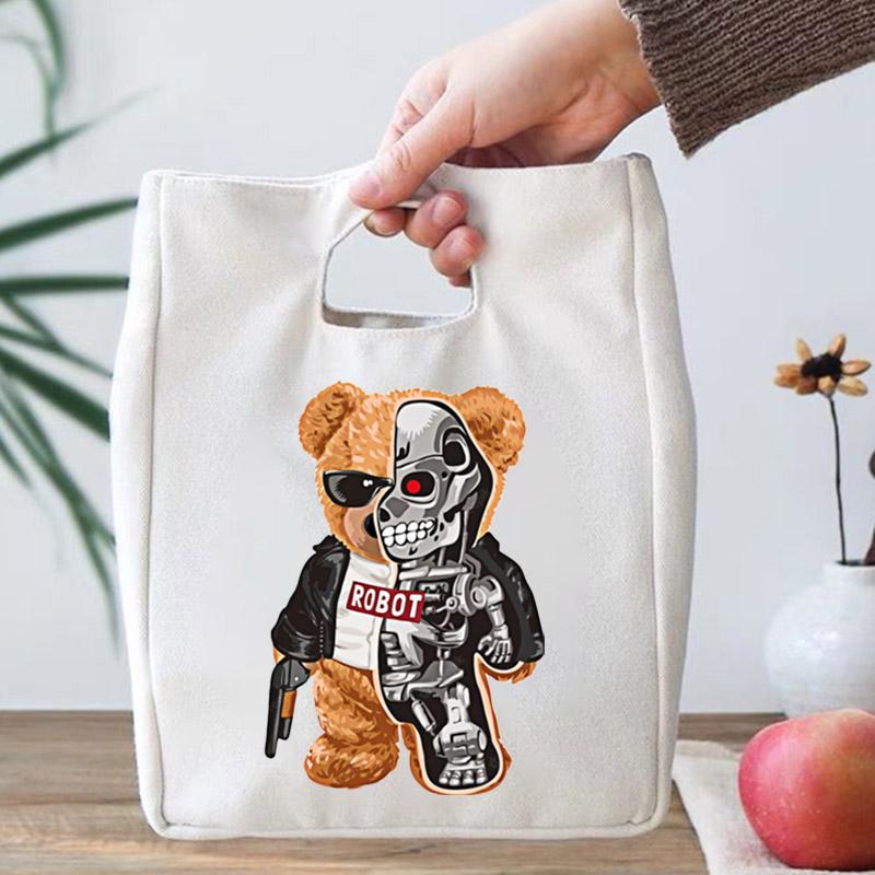 

Сумки для ланча с принтом плюшевого мишки для женщин и мужчин, переносные изолированные сумки-шопперы, графика для селфи, термопродукты, экологически чистые сумки для ланча для детей розовый