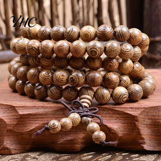 Women Men 8mm Wooden Bead Buddhist Prayer Mala Necklace Bracelet Gift Jewelry