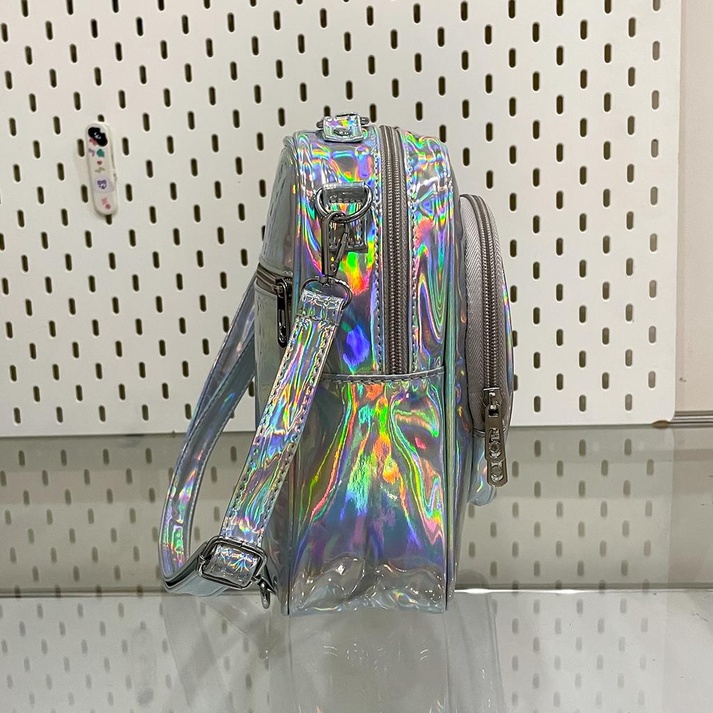 Holographic PU Leather Cute Heart Pin Display ITA Bag Girls Student Rucksack Crossbody Itabag Female Lolita Purse School Bag