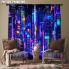 Vibrant Cityscape Window Curtains Polyester Living Room Decor Darkening Set Of 2 Made With Rod Pocket Great