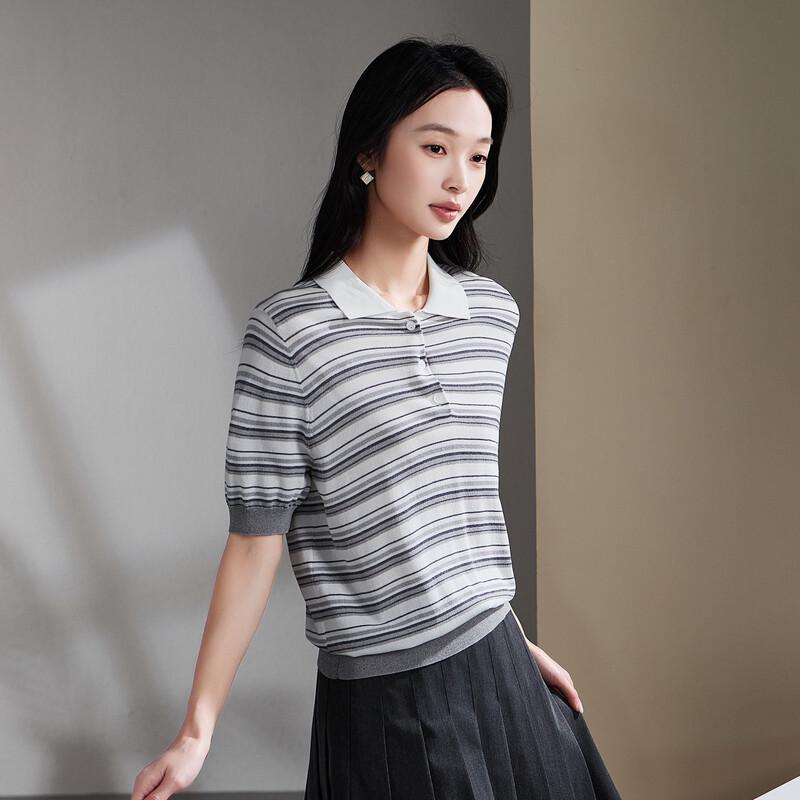 SOFSIL Women s Striped Short-Sleeve Knit Top M
