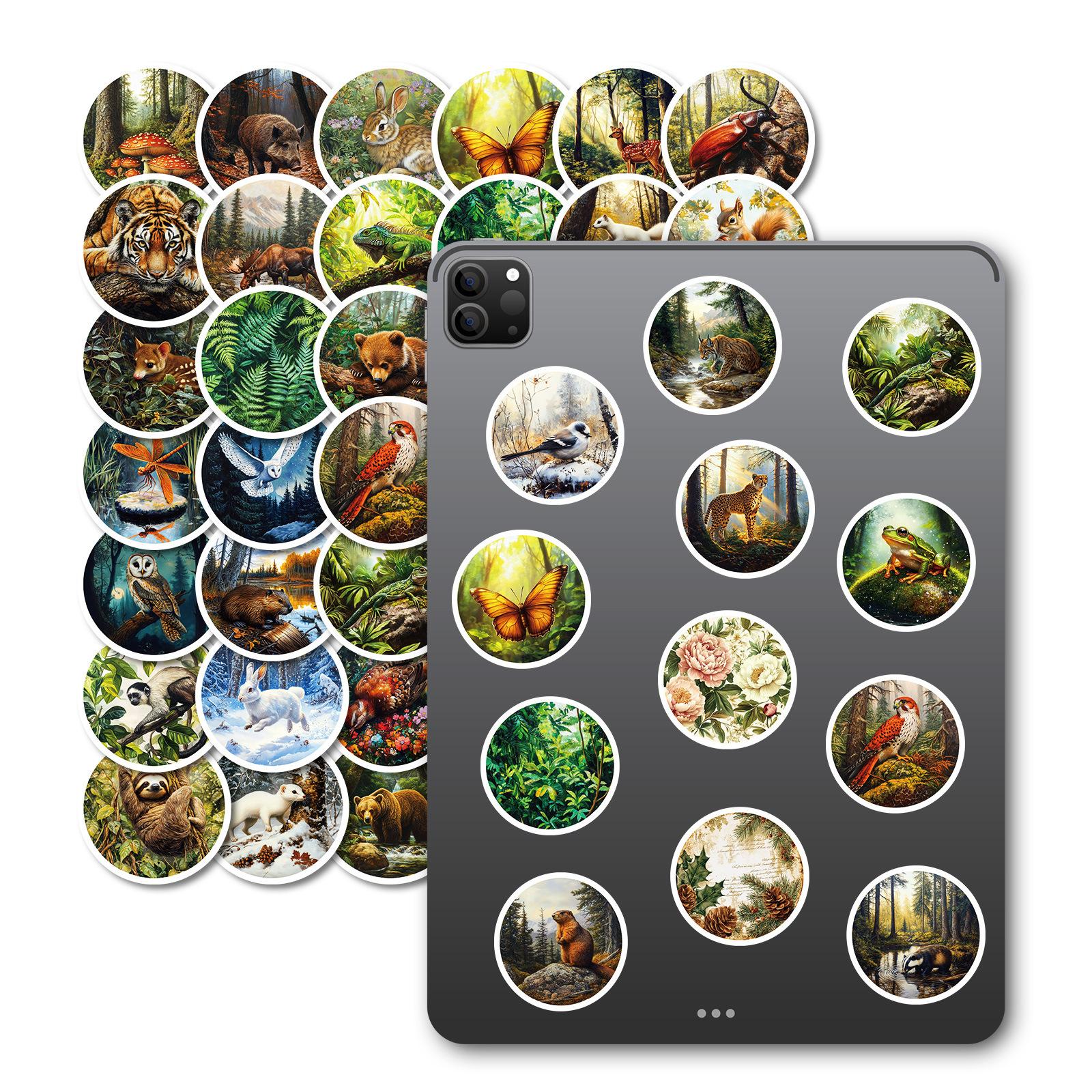 

50 Наклеек в ретро-стиле с реалистичными лесными животными для приключений, водонепроницаемые декоративные наклейки