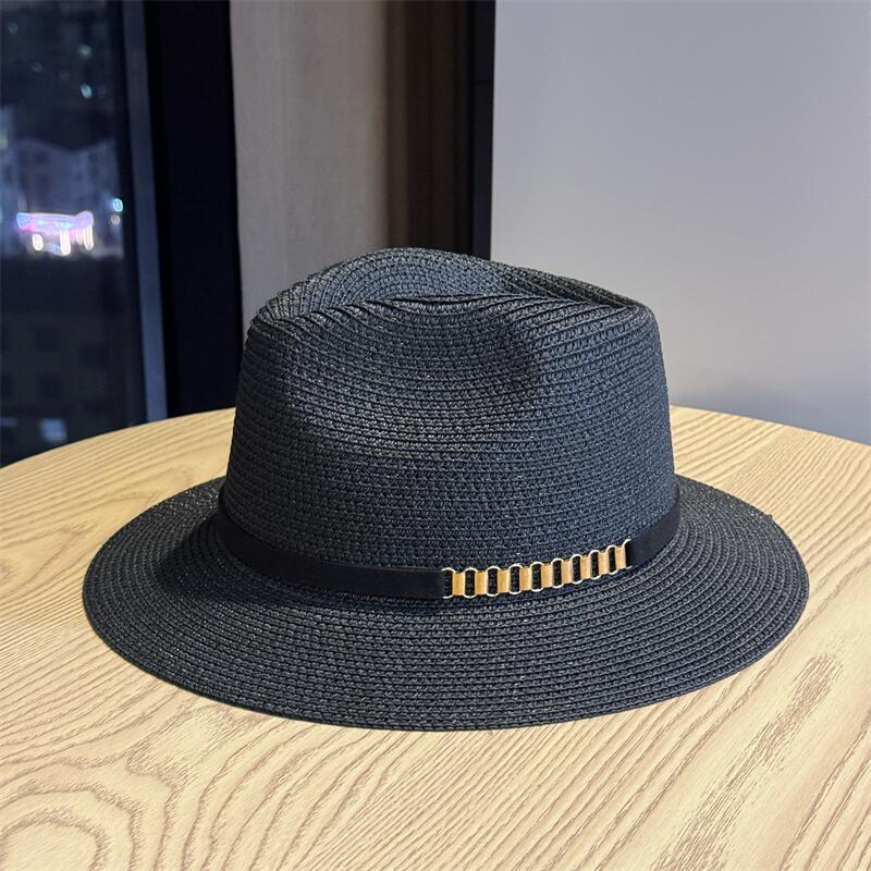 

New sun protection hat with sunshade, belt buckle, flat-top hat, outdoor beach outing straw hat, women s summer versatile trendy hat Adult54-60Adjustable чёрный