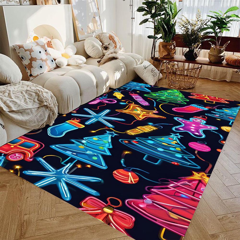 1PC Neon Lights Christmas Patterns Carpets Gingerbread People Candies Snowflakes Carpets Festive Atmosphere Home Decor