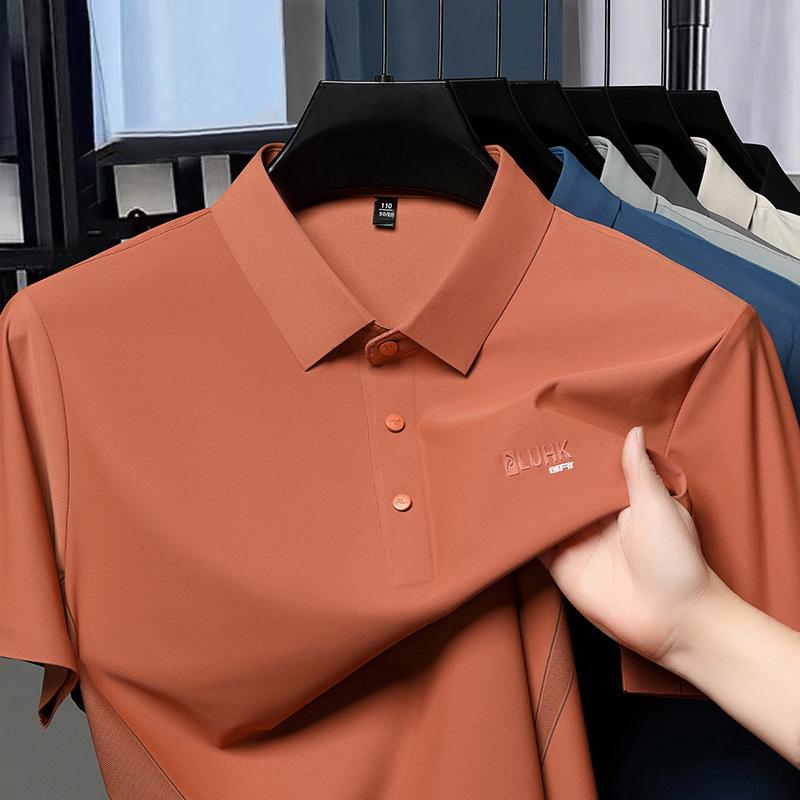 Short-Sleeved T-Shirt Men'S Ice Silk Seamless Dad Casual Half-Sleeved Polo Shirt