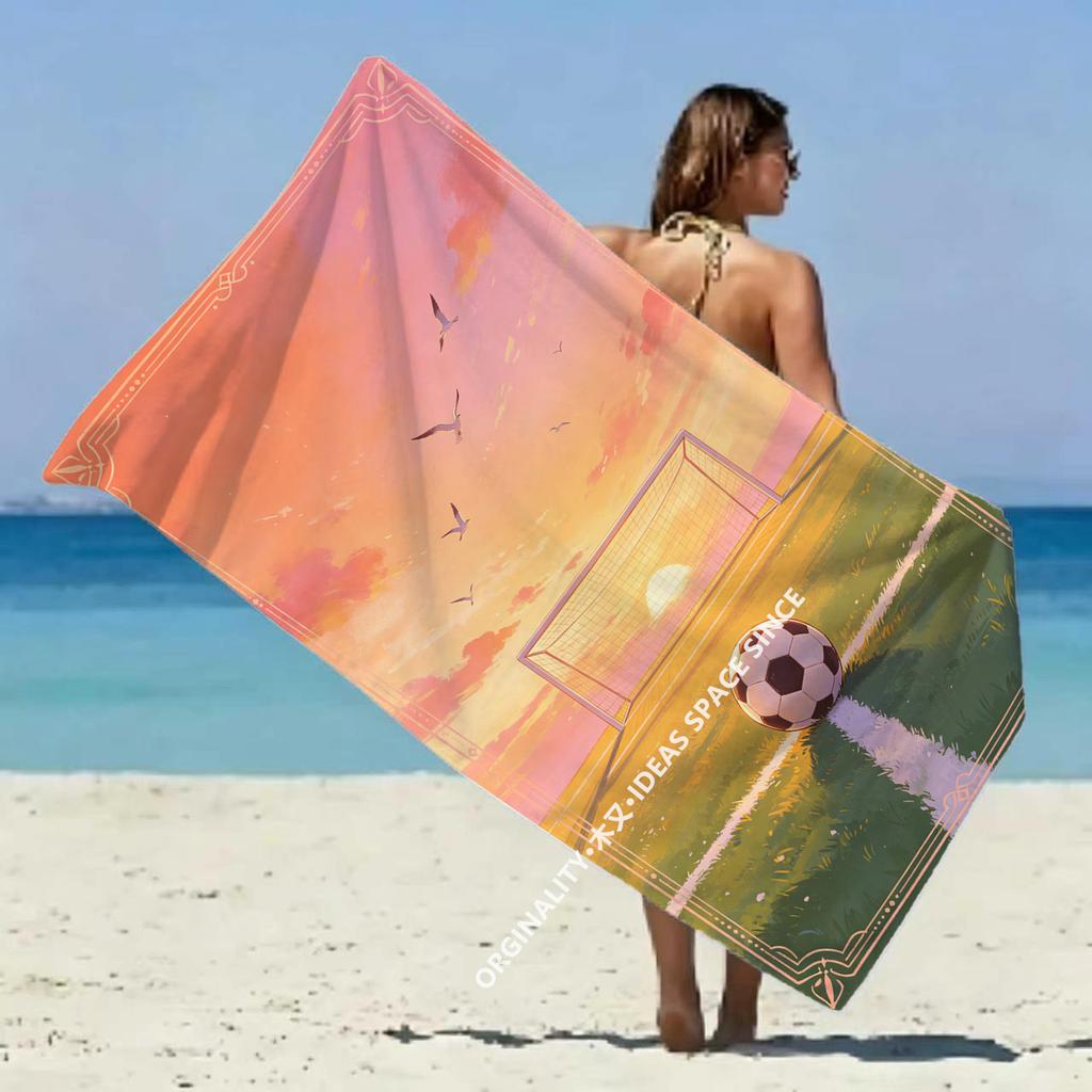 Sunset Soccer Field Beach Towel Patterned Sunscreen And Windproof Suitable For Swimming Pool Camping Travel Blanket
