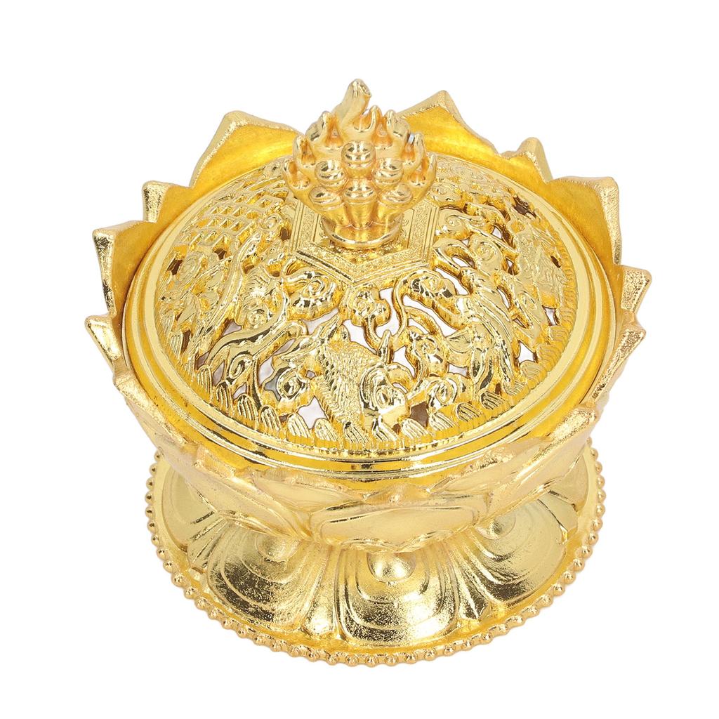 Lotus Incense Burner Vintage Style Flower Shaped Alloy Incense Holder for Home Decoration Gold
