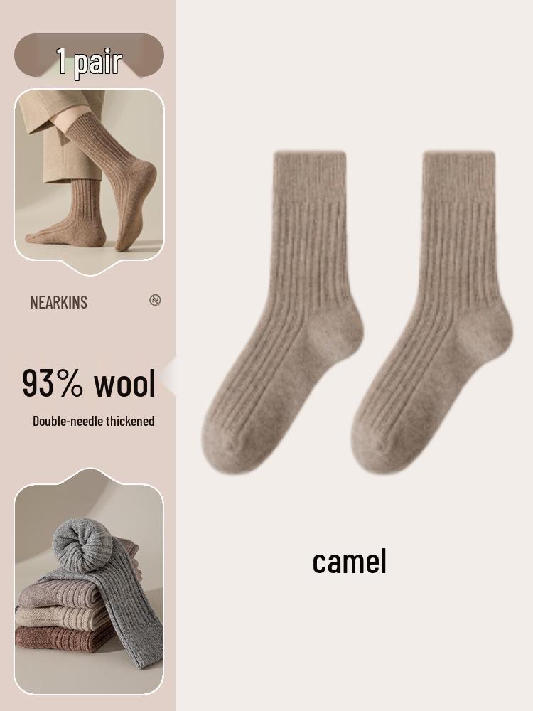 

Мужские носки до середины икры с флисовой подкладкой из мериносовой шерсти - Теплые и толстые для осени/зимы One Size верблюд