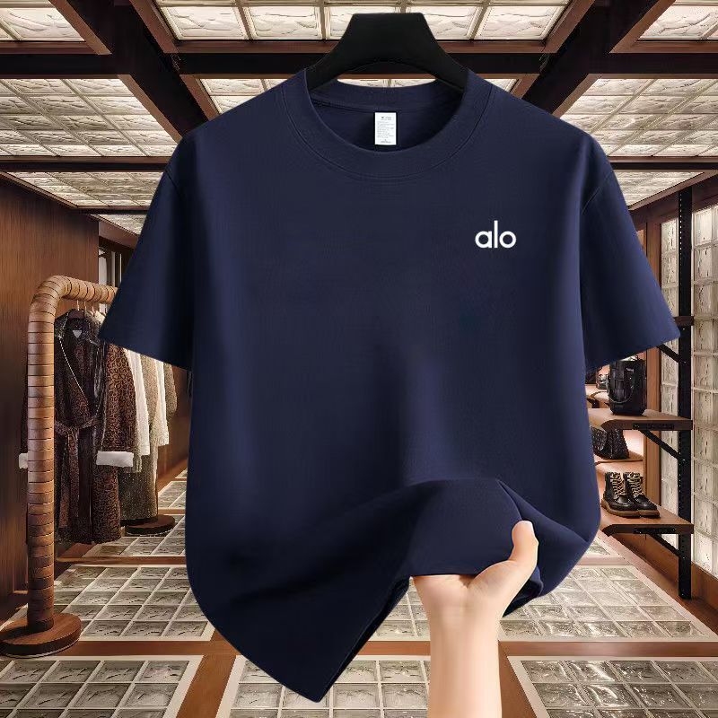 Trendy Brand Alo Letter Printing Summer Pure Cotton Loose Men's and Women's Short-sleeved T-shirt Casual Fashion Couple's Clothing