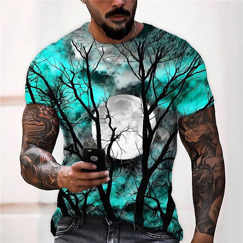 Men s T-shirt Moon Pattern 3D Printed Round Neck Sports Short Sleeve T-shirt S