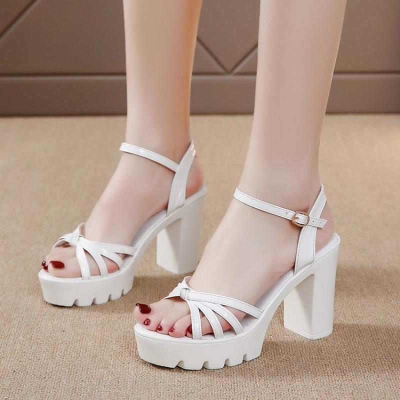 Platform Women's Ankle Buckle High-Heeled Sandals New Style Cross Strap Sandal Female 2026 Outdoor Thick Heel Sandalias Mujer