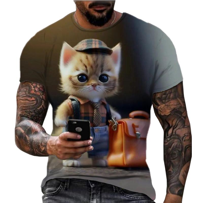 3D Printed Cat Dog T Shirt Men Funny Animal Graphic Tees Summer Fashion Casual Trend Interesting Round Neck Street Tops T-Shirts