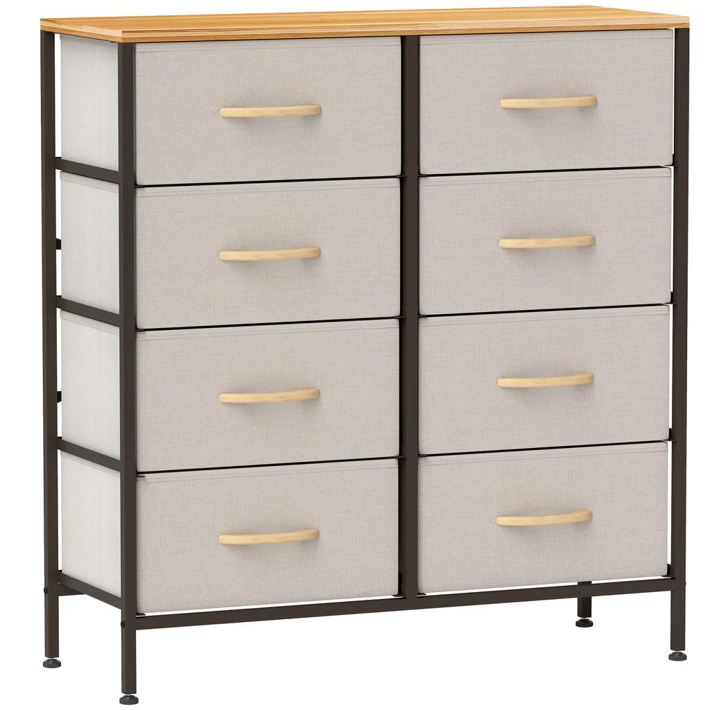 Fabric Chest of Drawers, Industrial Bedroom Dresser with 8 Fabric Drawers, Steel Frame and Wooden Top for Nursery, Living Room, Hallway, Cream White